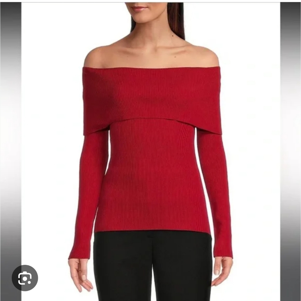 Alex Marie NWT Off-Shoulder Ribbed Sweater in Red Size S